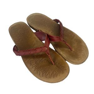 Olukai Leather Sandals Women's 10 US Kahili Tan Red Thong Slip On Slides 41 EUR